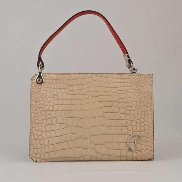 Christian Louboutin Handbags - Christian Louboutin Mini Logo Croc-Embossed Leather Zip Pouch Clutch, Beige